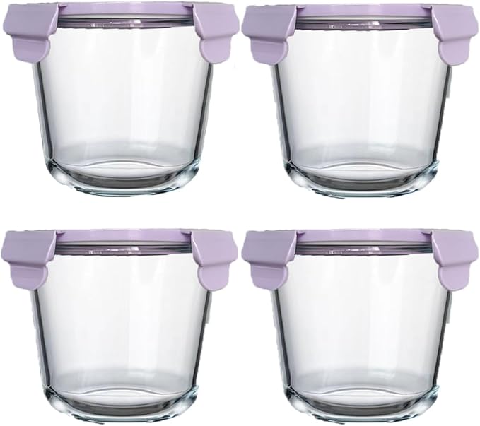 Glass Soup Containers with Lids, 3 Cup Round Glass Food Container Set, Leakproof Overnight Oats Jars, BPA-free kitchen Meal Prep Containers, Microwave, Freezer, Dishwasher Safe (Purple)