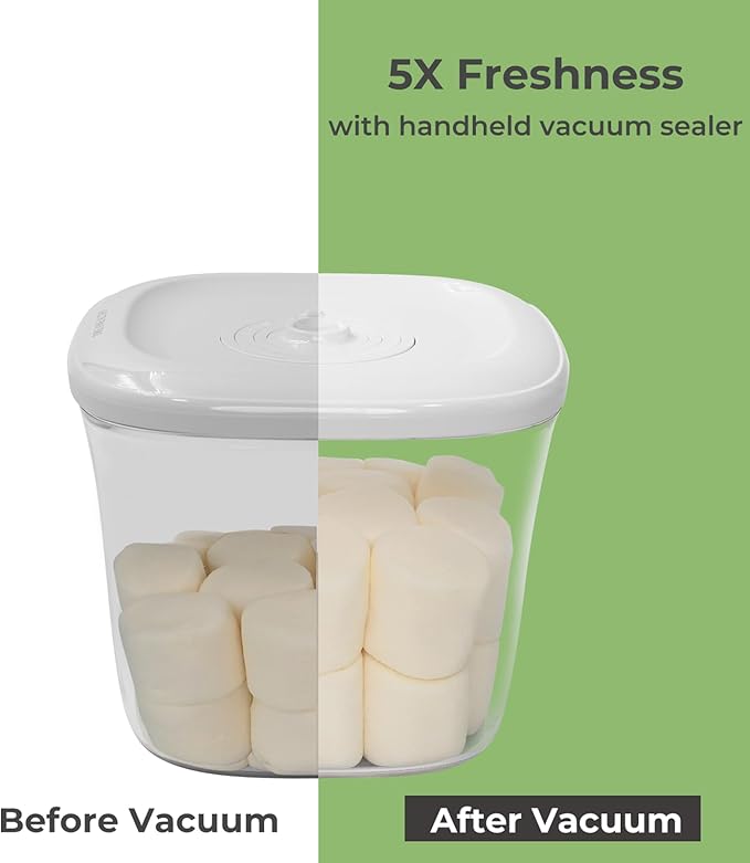 Auto Vacuum Seal Containers 1L+1.5L with Compact Handheld Vacuum Sealer, 2 Vacuum Zipper Bags, One-Touch Sealing, BPA Free Tritan, Airtight Food Storage Container with Lid also for Liquids