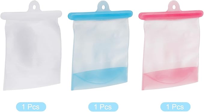Reusable Silicone Food Storage Bags 3Pcs, Reusable Freezer Bags, Leakproof Reusable Storage Bags for Meats Fruits Veggies-Pink+White+Blue
