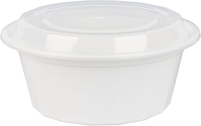 Restaurantware Asporto 32 Ounce To Go Boxes 100 Microwavable Take Out Food Containers - Clear Plastic Lids Included Do Not Contain BPA White Plastic Catering Food Containers Disposable Round