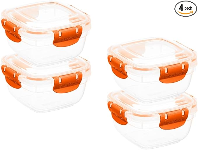 Superio Plastic Food Storage Containers with Airtight Lids, 4 Pack- 16 Oz, BPA Free, Leakproof, Stackable, Microwave, Dishwasher, Freezer Safe, Orange