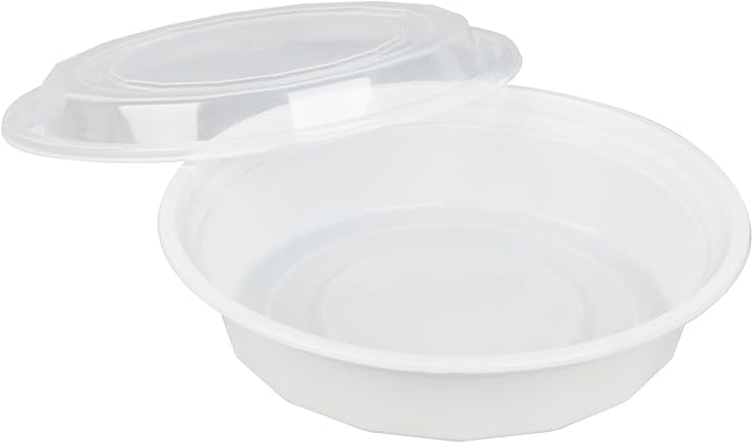 Restaurantware Asporto 24 Ounce To Go Boxes 100 Microwavable Take Out Food Containers - Clear Plastic Lids Included Do Not Contain BPA White Plastic Catering Food Containers Disposable Round