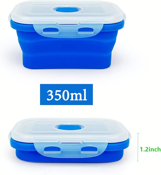 Camping Travel Collapsible Food Storage Container with Lids, Stackable Silicone Storage Containers Meal Prep Containers with Ideal Portion 350ml-540ml-800ml, Microwave Safe,3Piece