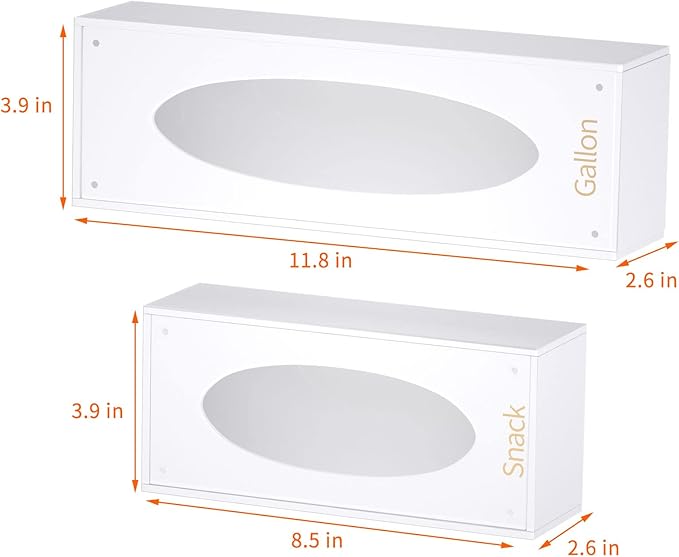 FEMELI Food Bag Storage Organizer, Acrylic Kitchen Drawer Baggie Box, Compatible with Gallon, Slider Quart, Freezer, Sandwich, Snack, Variety Size Bags, 4 separate Pack(White)