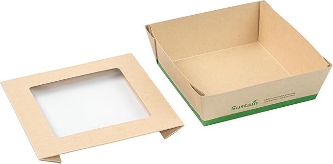 Restaurantware-34 Ounce Sturdy Paper Take Out Boxes, 200 Disposable Take Out Food Containers - With PLA lining, Paper Lid With Clear PLA Window, Bamboo Paper Containers, Compostable, Greaseproof