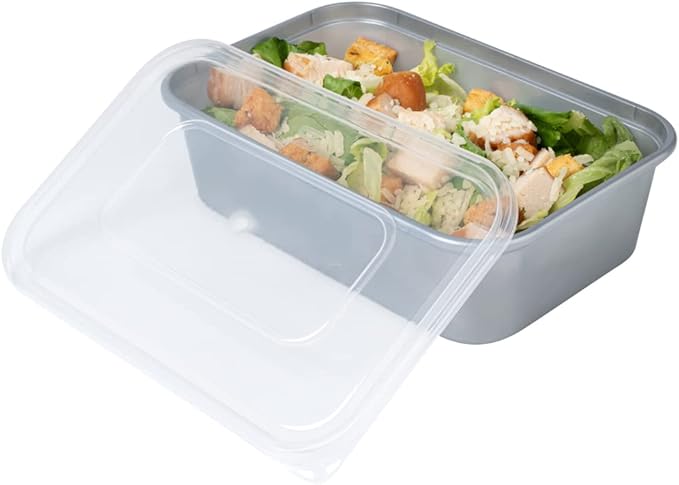 Restaurantware Futura 22 Ounce Meal Prep Containers With Lids 100 Microwavable To Go Containers - Disposable For Packaging Lunches or Take Out Orders Silver Plastic Food Containers With Lids