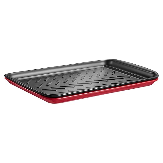 VEVOR Plastic Serving Trays, 2-Pack Grilling Prep and Serve Trays with Handles, 17x10.35 Inch Anti-Slip Melamine Food Tray, Ideal for BBQ, Kitchen, Cafeteria, Ottoman, Coffee Table, Black and Red
