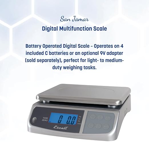 San Jamar Escali Promzr M-Series Digital Scale with Display Hold for Kitchens and Restaurants, Metal, 33 Pound, Silver
