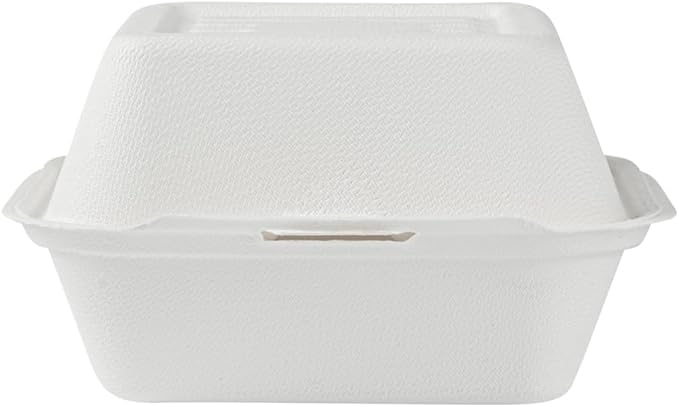 Restaurantware Pulp Safe No PFAS Added 15 Ounce Clamshell Boxes 100 Disposable Containers - Home Compostable Microwavable And Freezable White Bagasse Containers With Built-In Hinged Lid