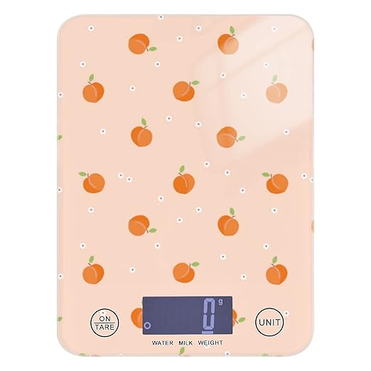 Food Scale Kitchen Digital Scale Food Ounces and Grams Dieting Baking Cooking Waterproof Glass Panels LCD Display,4 Units Scale Tare Function Peach