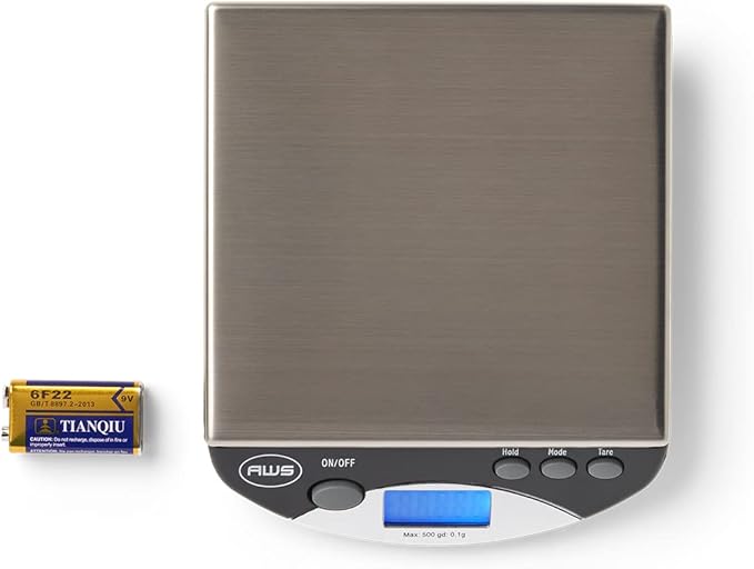American Weigh Scales Compact Bench Scale Stainless Steel Backlit LCD Screen Rubber Stabilizing FeetAMW-500I-BLK500G x 0.1G(Black)