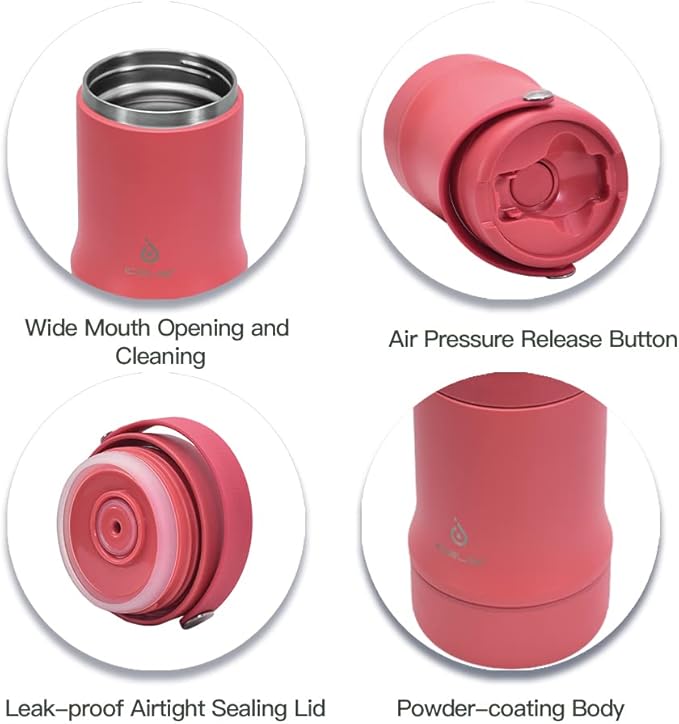 Ideus 20 oz Insulated Soup Thermo with Foldable Spolk and Bowl, All-in-one Stainless Steel Vacuum Thermal Food Jar for Lunch, Leakproof Bento Lunchbox Portable Soup Container, Red