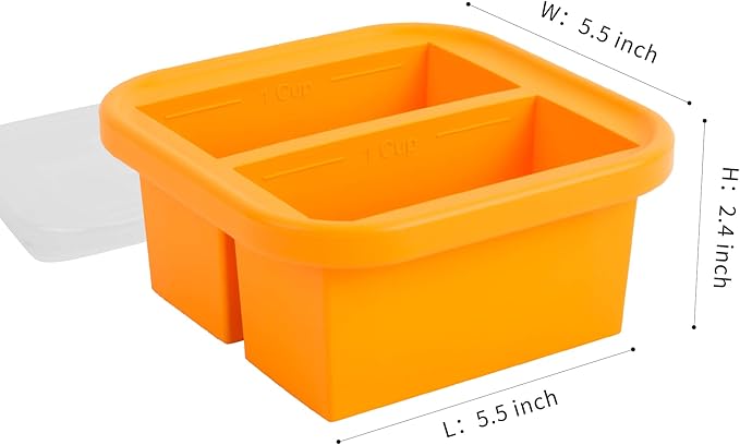 Silicone Freezing Tray with Lid - 1-Cup 4 Pack Freezer Containers,Make 2 Perfect Freezing,Storing Soups, Foods, Stews, Dips or Sauces Simple and Convenient Color Orange