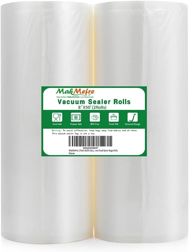 2 Pack 8x50 Vacuum Sealer Bags Rolls for Food,Commercial Grade, BPA Free,Puncture Prevention,Great for Sous Vide Cooking