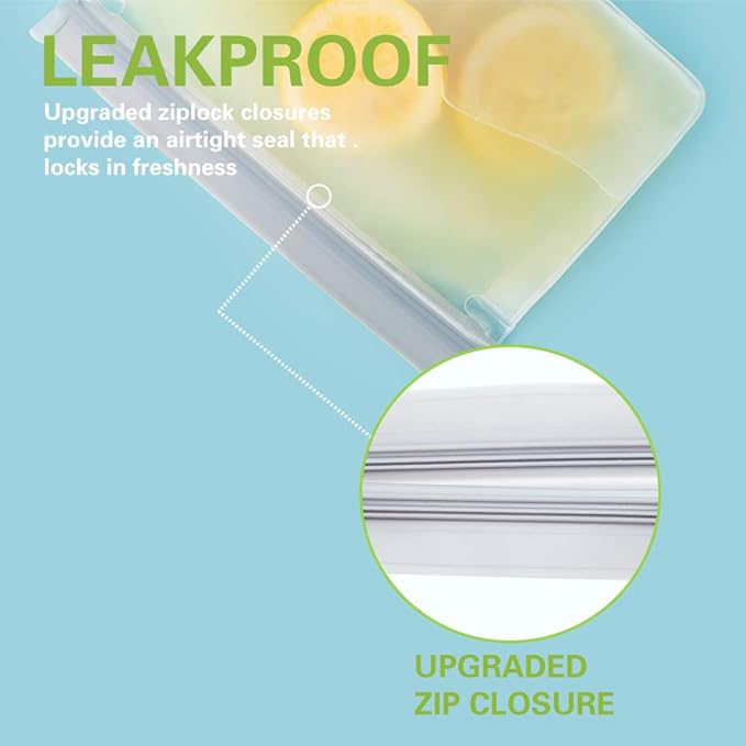 12 Stand Up Extra Thick Leakproof Reusable Food Bags - Reusable Freezer & Storage Bags