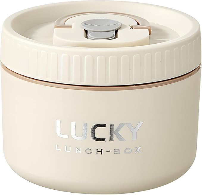 Stainless Steel Lunch Box, 3-Tier Insulated Bento Box Microwave Safe Soup Bowl for Adults, Thermal Food Container for Office Workers (Beige, 1pcs, 600ml)