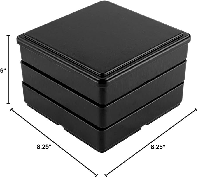 Restaurantware-8.3 x 5.9 Inch 5-Compartment Lunch Container, 1 Japanese Style Adult Lunch Container - 3 Stackable Layers, Black & Red Plastic Divided Lunch Box, Greaseproof, Hot & Cold Food