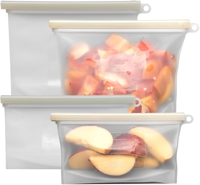 Reusable Silicone Bags for Food Storage - Silicone Zip Lock Bags - Versatile & Durable Reusable Snack Bags - Set of Silicone Food Storage Bags - Reusable Silicone Bag by Paumy