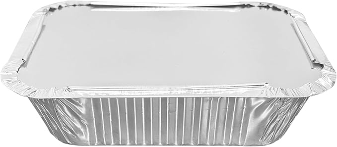 100 Pack 1 lb Disposable Aluminum Foil Pans Meal Prep Take Out Food Containers with Paper Lids for Catering, Baking, Roasting Food, Freezer Safe