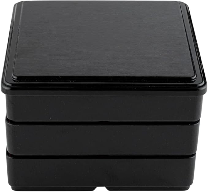 Restaurantware-8.3 x 5.9 Inch 5-Compartment Lunch Container, 1 Japanese Style Adult Lunch Container - 3 Stackable Layers, Black & Red Plastic Divided Lunch Box, Greaseproof, Hot & Cold Food