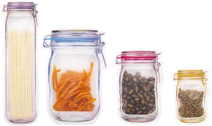 10Pcs Mason Jar Pattern Food Storage Bag Reusable Portable Stand Up Smell Proof Ziplock Bags Snack Saver Container Retail Package Bag Frosted Pouches Yellow 6×4.2in (15.7×10.5cm)