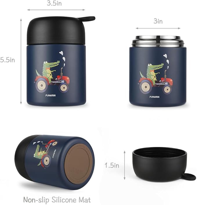 Funkrin 16oz Insulated Food Jar with Folding Spoon,Stainless Steel Lunch Bento Box for Kids Adults, Vacuum Leak Proof Soup Container for Hot & Cold Food