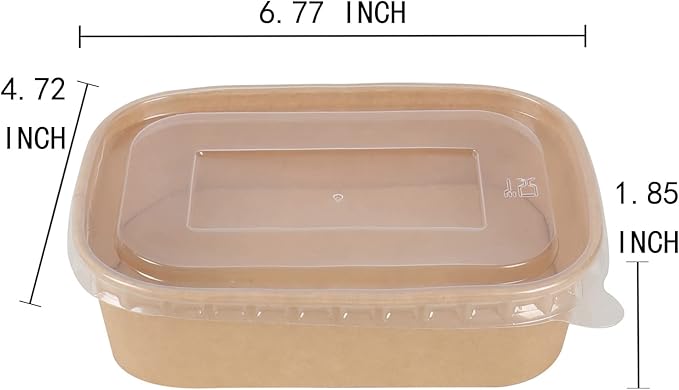 17 oz Disposable Kraft paper bowls with lids, Rectangle Food containers Soup Bowls Party Supplies Treat Bowls 50 Pack