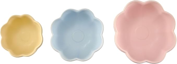 Bico Flower Shaped Ceramic Handcrafted Mixing Bowl Set of 3, Microwave & Dishwasher Safe, for Baking, Cooking, Food Prep