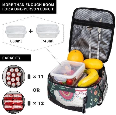 YETTA YANG Cute Llama Flower Portable Lunch Bag Insulated Lunch Box Reusable Totes For Women Men Work Picnic Camping