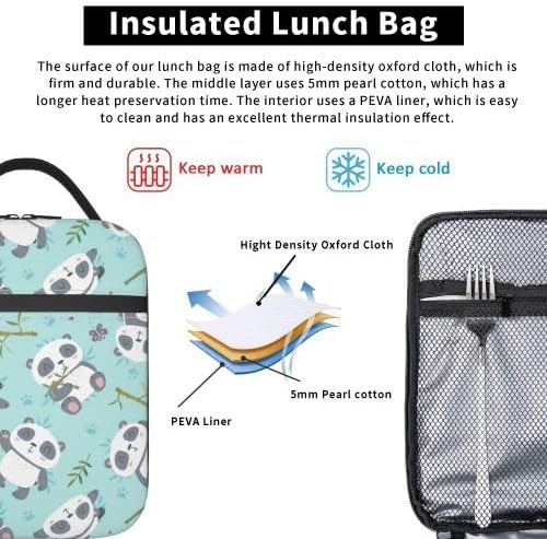 YETTA YANG Cute Panda Portable Lunch Bag Insulated Lunch Box Reusable Totes For Women Men Work Picnic Camping