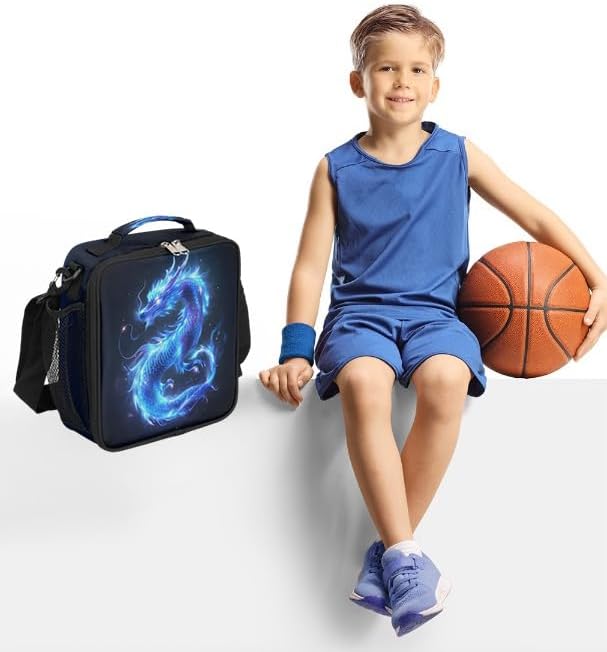 Lunch Box for Kids Boys Girls Water Dragon Kids Lunch Bag Insulated Lunch Bag Tote with Adjustable Shoulder Strap Teens Lunchbox Cooler School Picnic