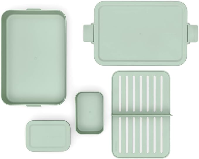 Brabantia Make & Take Bento Lunch Box (Jade Green) 2 Compartments & Lidded Pot, Lift-Out Tray Divider, BPA-Free, Airtight Snap Locks, Microwave & Freezer Safe, Travel Meal Prep Container