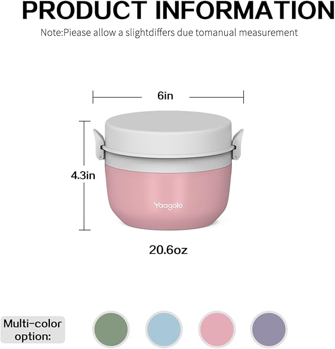 Thermo for Hot Food 21oz, Vacuum Insulated Stainless Steel Food Jar for Adults, Wide Mouth Leakproof Lunch Containers (Pink)