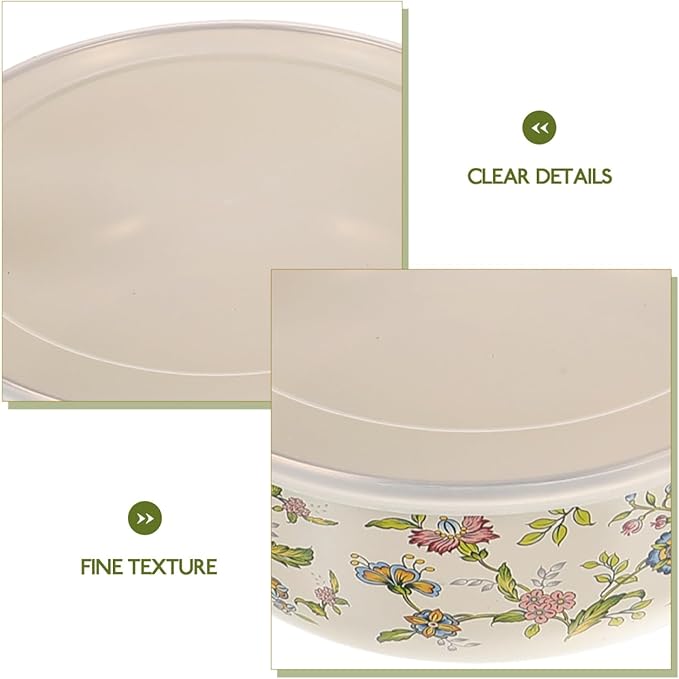 Hemoton 5pcs Enamel Mixing Bowls with Lids - Stackable Food Storage Bowls for Salad, Fruit, Soup - Retro Design for Home Use, 4.05 X 4.05 X 1.96 Inch