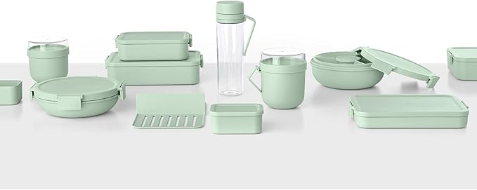 Brabantia Make & Take Bento Lunch Box (Jade Green) 2 Compartments & Lidded Pot, Lift-Out Tray Divider, BPA-Free, Airtight Snap Locks, Microwave & Freezer Safe, Travel Meal Prep Container