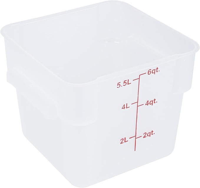 Restaurantware - Met Lux 6 Quart Food Storage Container, 1 Translucent Storage Container - Lids Sold Separately, Red Volume Markers, Dishwashable Container, Side Handles, For Storing Foods