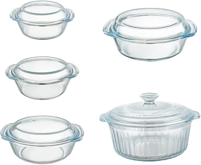 Glass Food Storage Containers with Lids, 5-Piece Nesting Bowl Set, Microwave Safe Bakeware Serving, Cooking, Microwave and Dishwasher Safe Bakeware-0.7L+1L+1.5L+2L+2.5L
