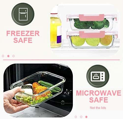 30 Pieces Glass Food Storage Containers Set, Glass Meal Prep Containers Set with Snap Locking Lids, Airtight Glass lunch Containers, Microwave, Oven, Freezer & Dishwasher,Pink