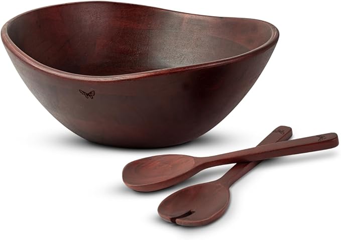 Melvvi Large Wooden Salad Bowl Set – 12" Acacia Wood Serving Bowl with 2 Utensils | Scratch-Resistant - For Salad, Pasta & Fruits | Great Gift for Fathers | Kitchen & Dining (Royal Brown)