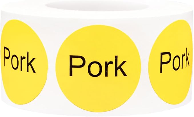 Yellow with Black Pork Circle Dot Adhesive Stickers, 1 Inch Round Labels, 500 Total Stickers