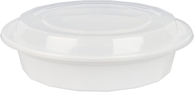 Restaurantware Asporto 24 Ounce To Go Boxes 100 Microwavable Take Out Food Containers - Clear Plastic Lids Included Do Not Contain BPA White Plastic Catering Food Containers Disposable Round