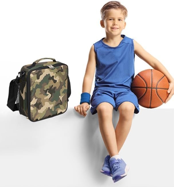 Kids Lunch Box for Boys Girls Camo Print Lunch Bag for Kids Insulated Lunch Bag Tote with Adjustable Shoulder Strap Teens Lunchbox Cooler School Picnic