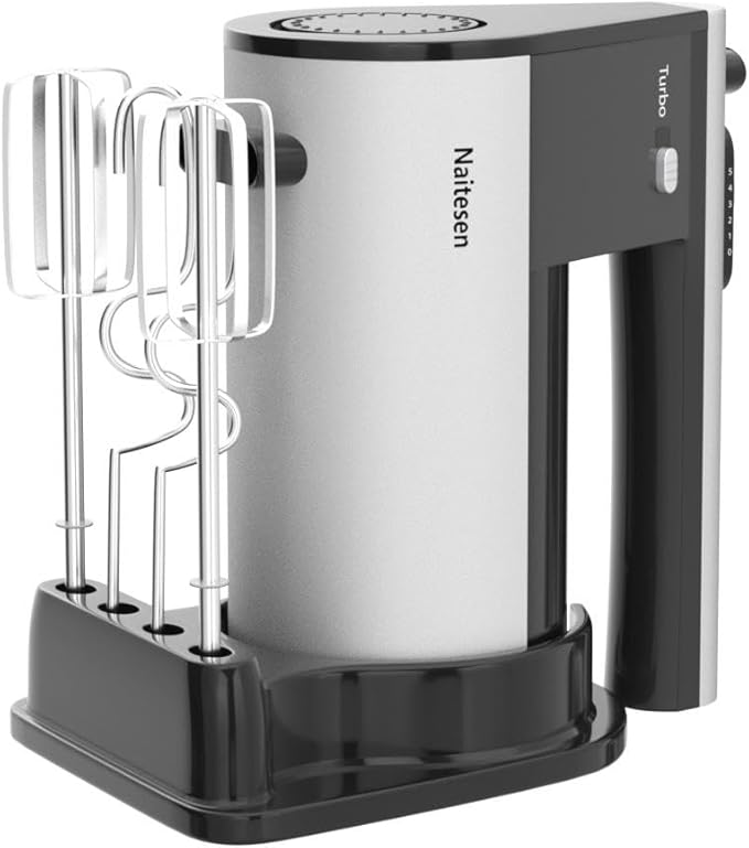 600W Electric Hand Mixer Kitchen Handheld Mixer 10 Speed Powerful with Turbo for Baking Cake Lightweight & Personal Electric Mixer with Egg Baking Beaters Dough Hooks, Whipping Mixing Cookies