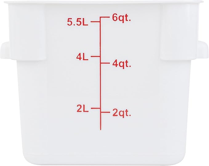 Restaurantware - Met Lux 6 Quart Food Storage Container, 1 White Storage Container - Lids Sold Separately, Red Volume Markers, Dishwashable Container, Side Handles, For Storing Foods