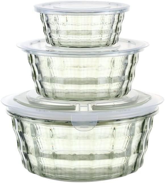Taiuloo Set of 3 Salad Bowls with Lids, Food Storage Bowls with Lids & Handles, Kitchen Meal Prep Nesting Bowls for Lunch, BPA Free Food Storage Containers, Plastic Salad Serving Bowl Set, Green