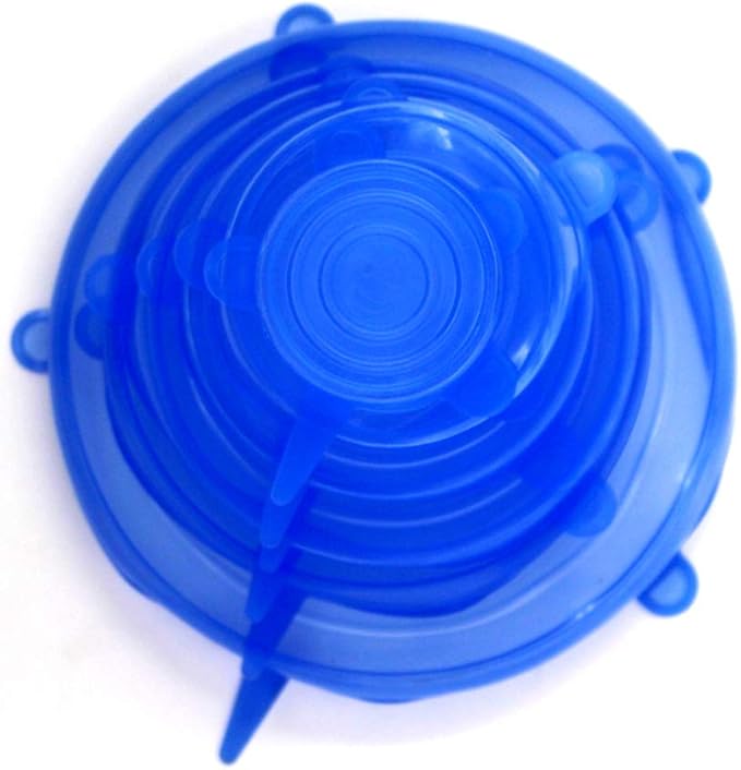 Flexible Silicone Stretch Lids Round Reusable Food Covers For Bowl Cup Dish Silicone Food Wrap Food Grade 6pcs (Blue)