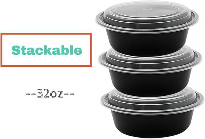 Meal Prep Containers 32oz Plastic Take-Out Container with Lids, 1 Compartment, BPA-Free, Microwave Safe, Food Storage Containers with Lids for Lunch, Salad, Bento Box (50 Pack)