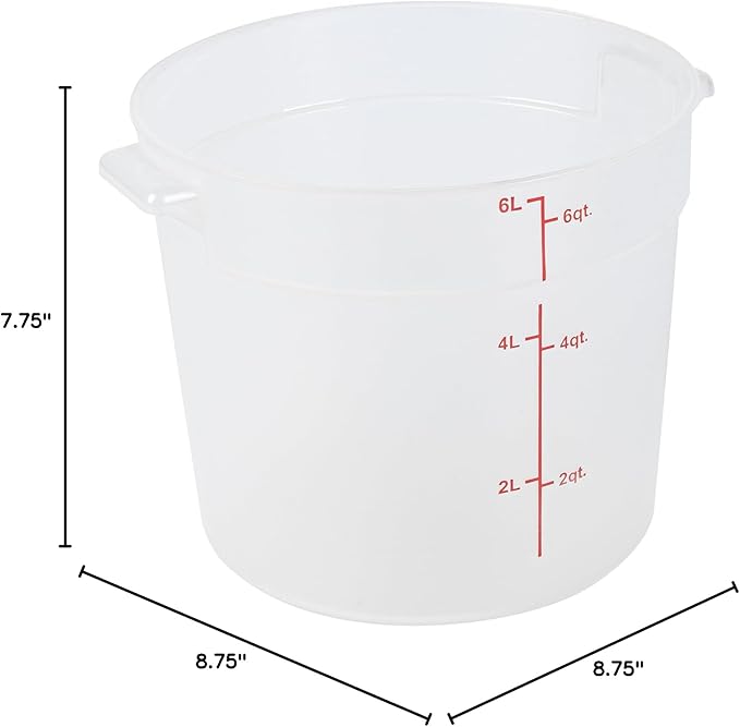 Restaurantware-Met Lux 6 Quart Food Storage Container, 1 Translucent Storage Container - Lids Sold Separately, Red Volume Markers, Dishwashable Container, Side Handles, For Storing Foods