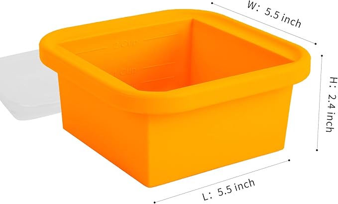 Silicone Freezing Tray with Lid - 2-Cup 4 Pack Freezer Containers,Make 1 Perfect Freezing,Storing Soups, Foods, Stews, Dips or Sauces Simple and Convenient Color Orange