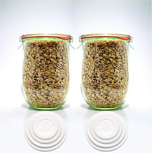 Weck Tulip Jars 1 Liter - Large Sourdough Starter Jars with Wide Mouth, Glass Lids and Keep Fresh Covers - Suitable for Canning and Storage (2 Pack)